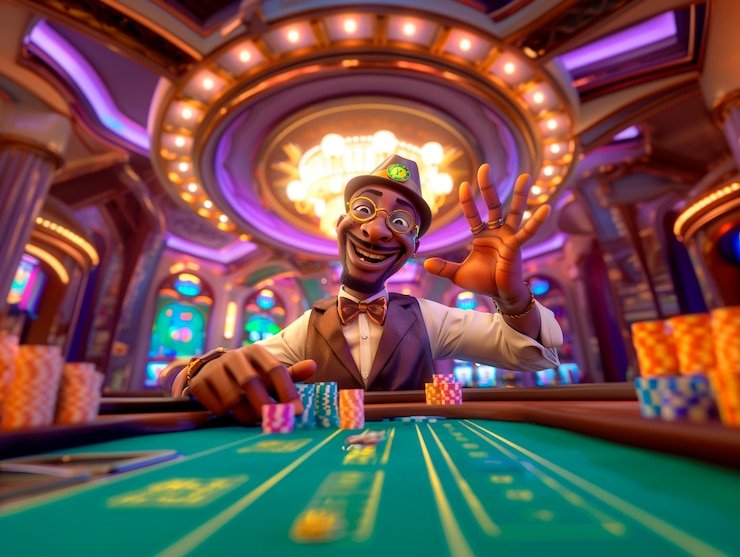 Tampilan studio live roulette dengan roda roulette merah dan hitam