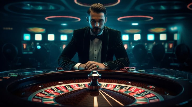 Tampilan meja Texas Hold'em Bonus di studio kasino ovo999 dengan dealer profesional